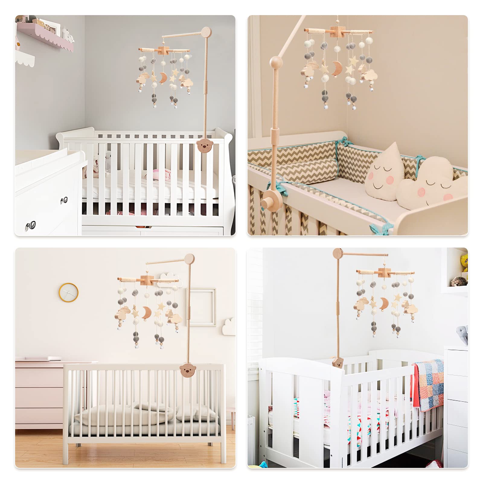 Youuys Cloud-themed crib mobile creates calm, decorative focal point above bassinet