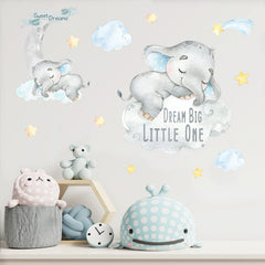 Yovkky blue watercolor boy elephant wall decal creates a magical bedroom accent that's easy to reposition