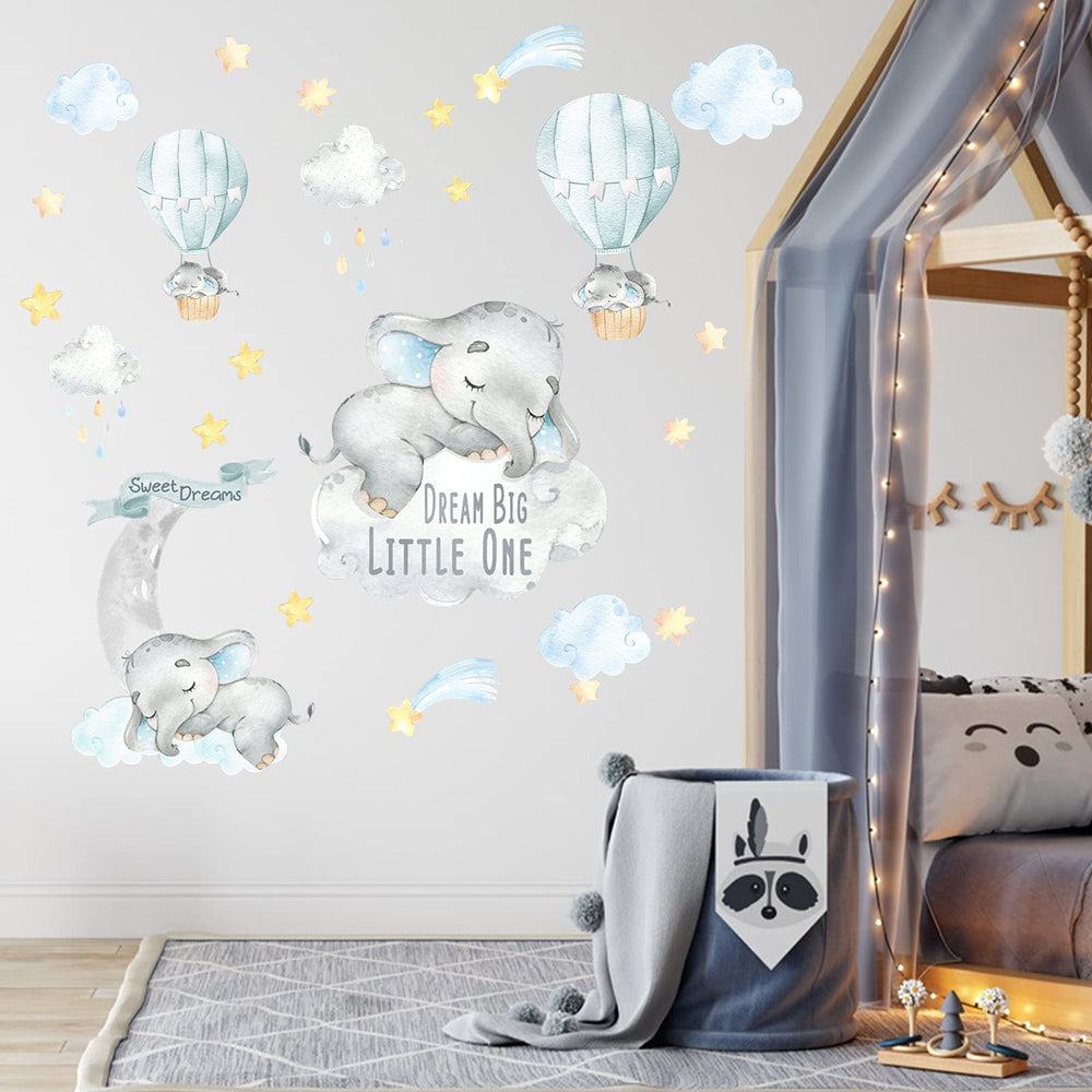 Yovkky blue watercolor boy elephant wall decal adheres to smooth surfaces like fridges for quick decor