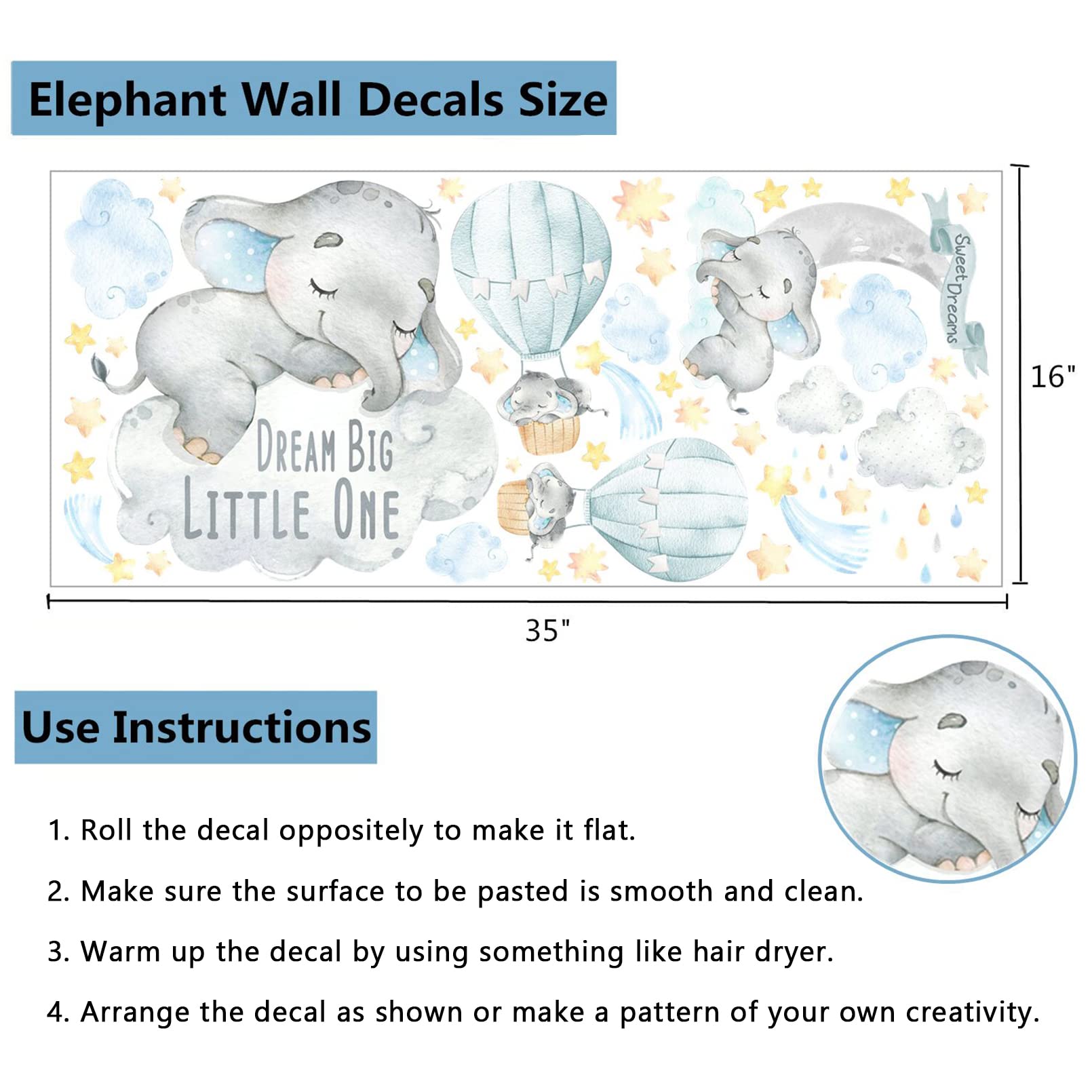 Yovkky blue watercolor boy elephant wall decal adds playful charm for quick playroom updates