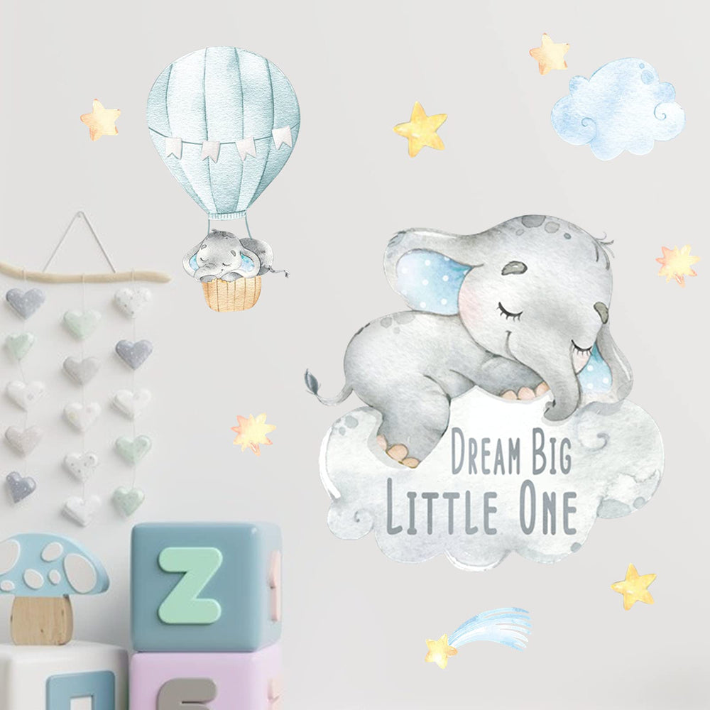 Yovkky blue watercolor boy elephant wall decal suits wardrobes for subtle kid-friendly room updates