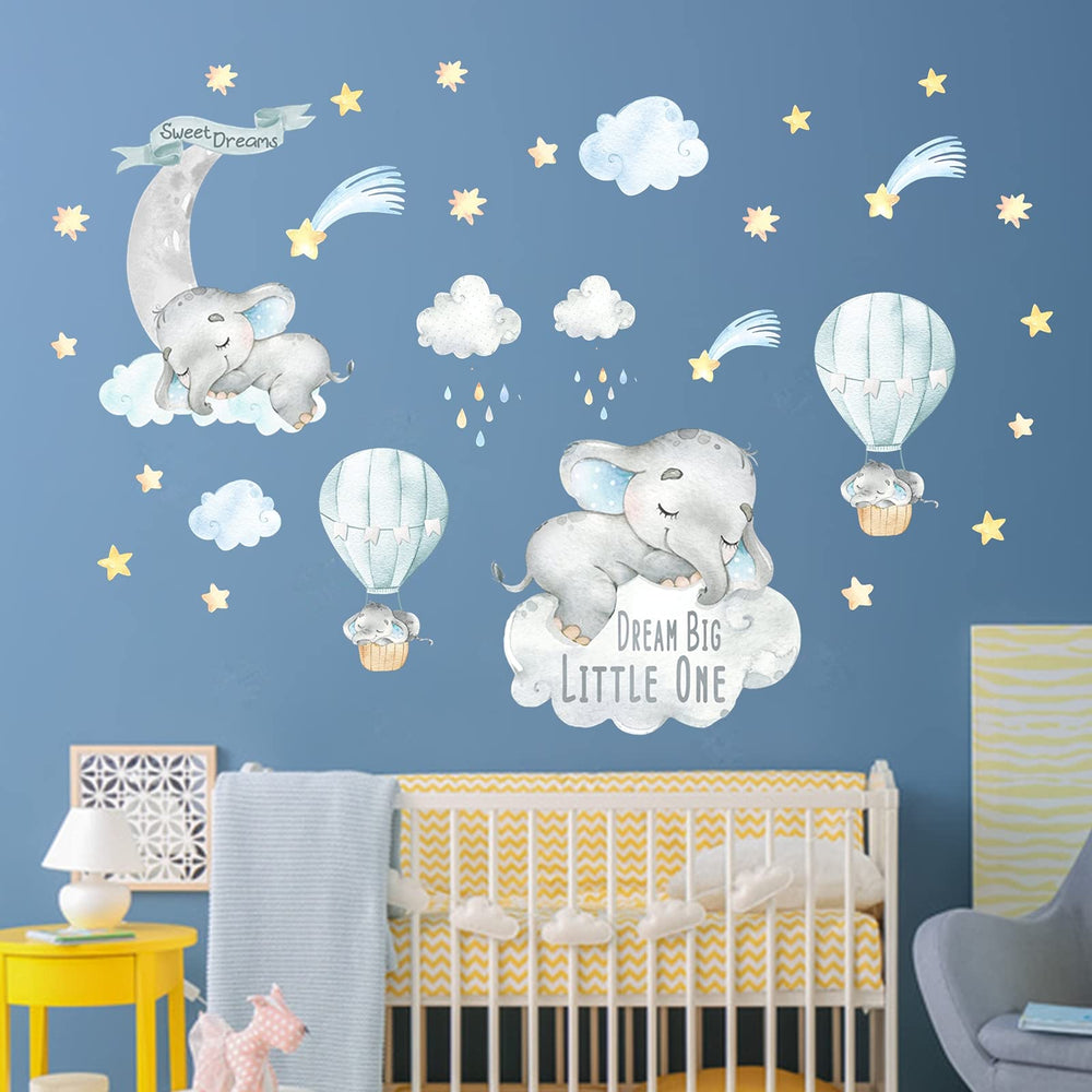 Yovkky blue watercolor boy elephant wall decal works on windows and furniture for cohesive style
