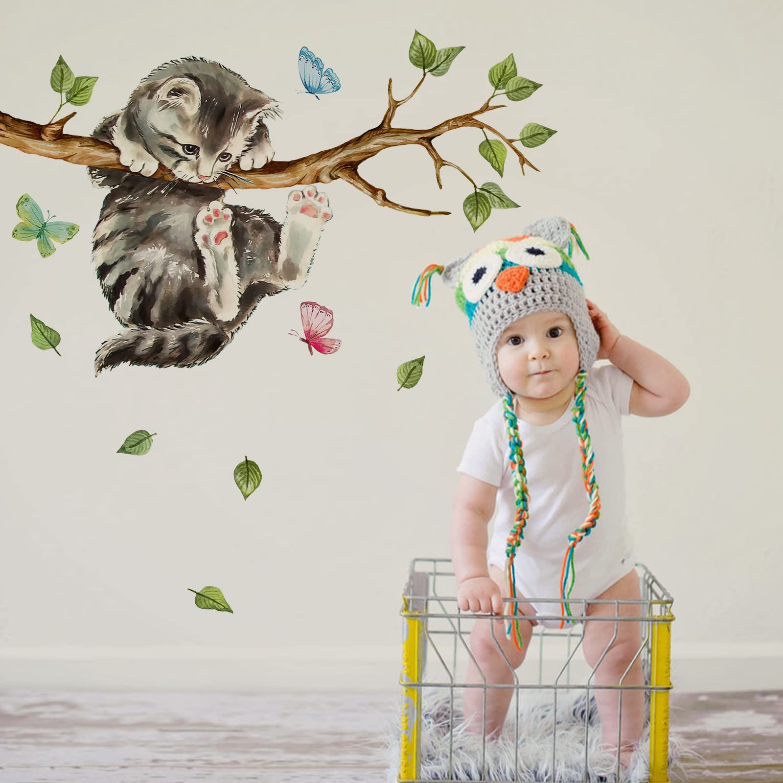 Yovkky Colorful Cat Wall Art enhances kids room with lively, imaginative visuals.