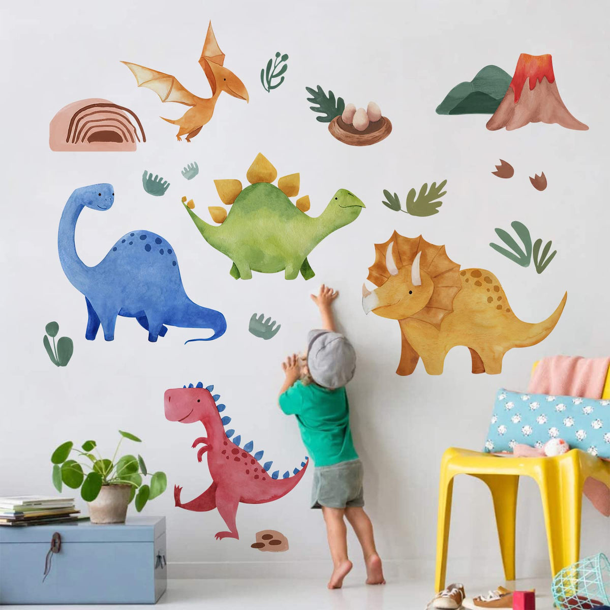 Yovkky dinosaur wall decals featuring Stegosaurus brighten playroom imagination