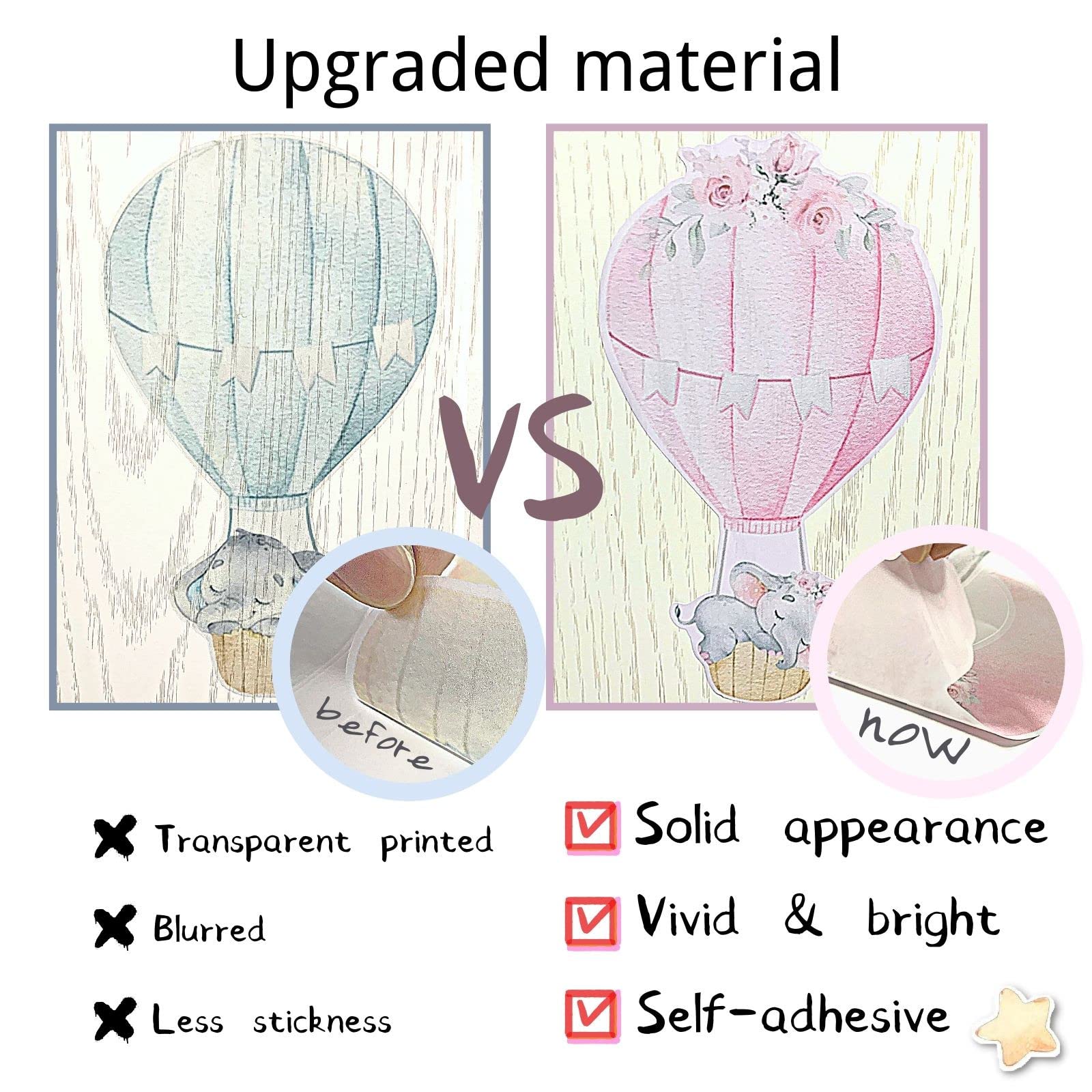 Yovkky grey-star-hot-air-balloon wall art livens a nursery with bold accents and durable vinyl.