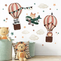 Yovkky hot air balloon wall decal raccoon creates cozy playroom vibe
