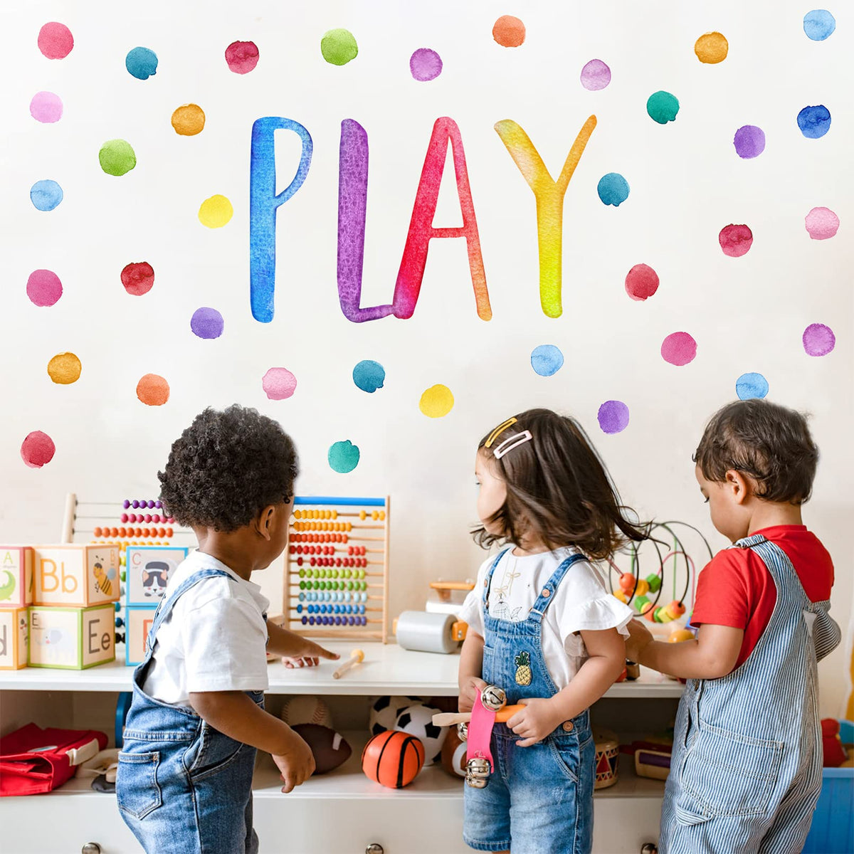 Yovkky kids playroom polka dots wall decal adds vibrant, playful walls