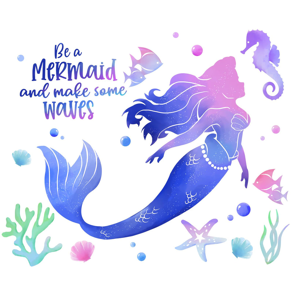 Yovkky mermaid-gradient wall decal for a dreamy nursery, easy peel-and-stick.