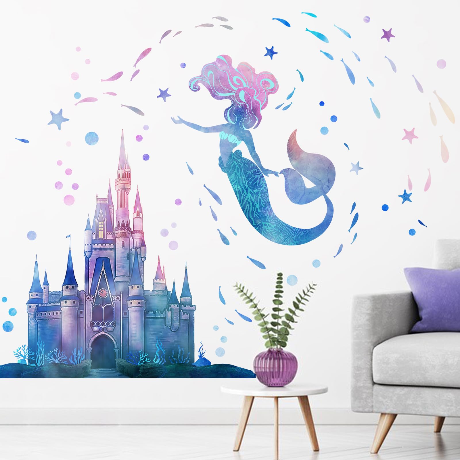 Yovkky Mermaid Wall Decal with mermaid illustration, boosts imaginative play in kids’ rooms.