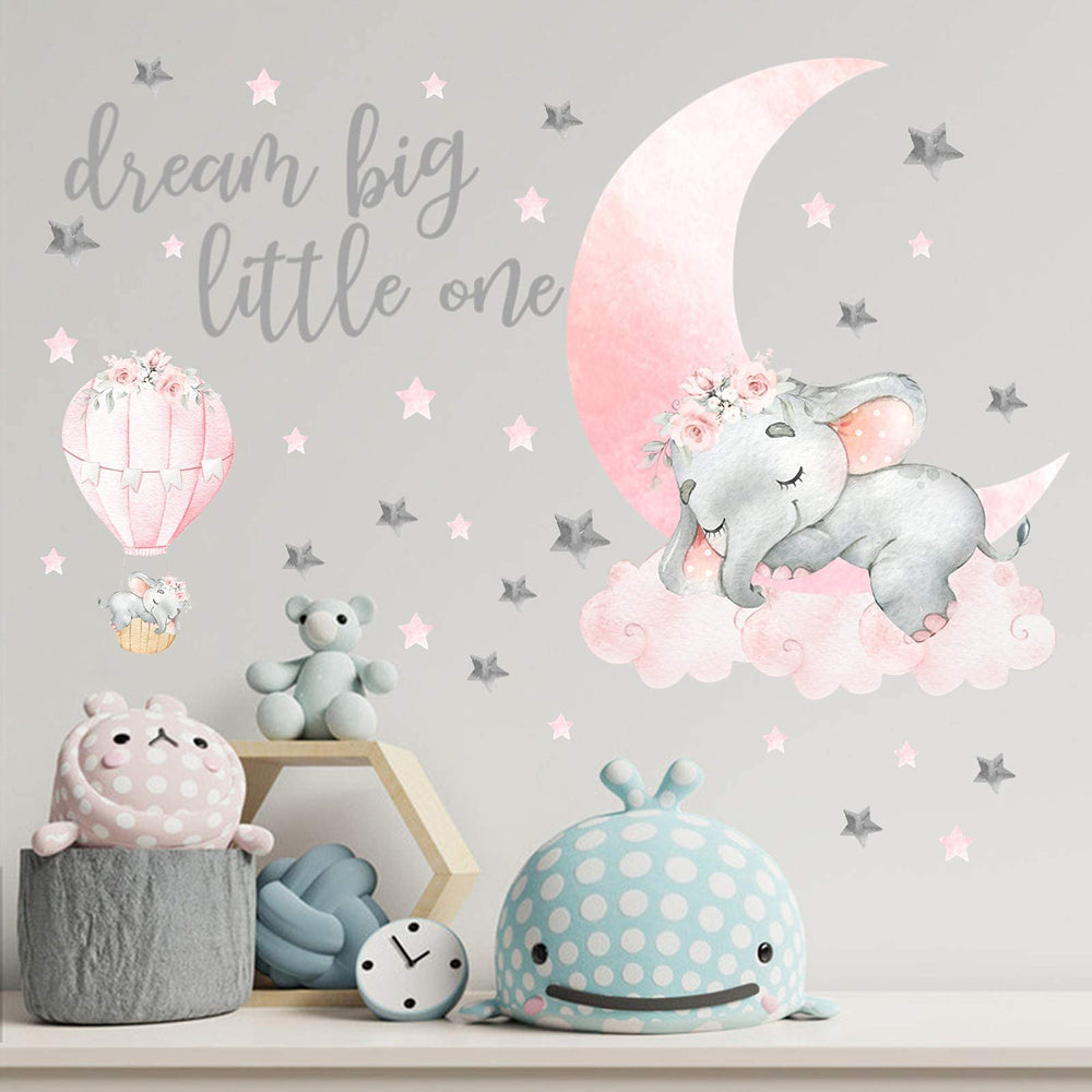Yovkky pink-moon watercolor wall sticker brightens nurseries with soft tones and easy removal.