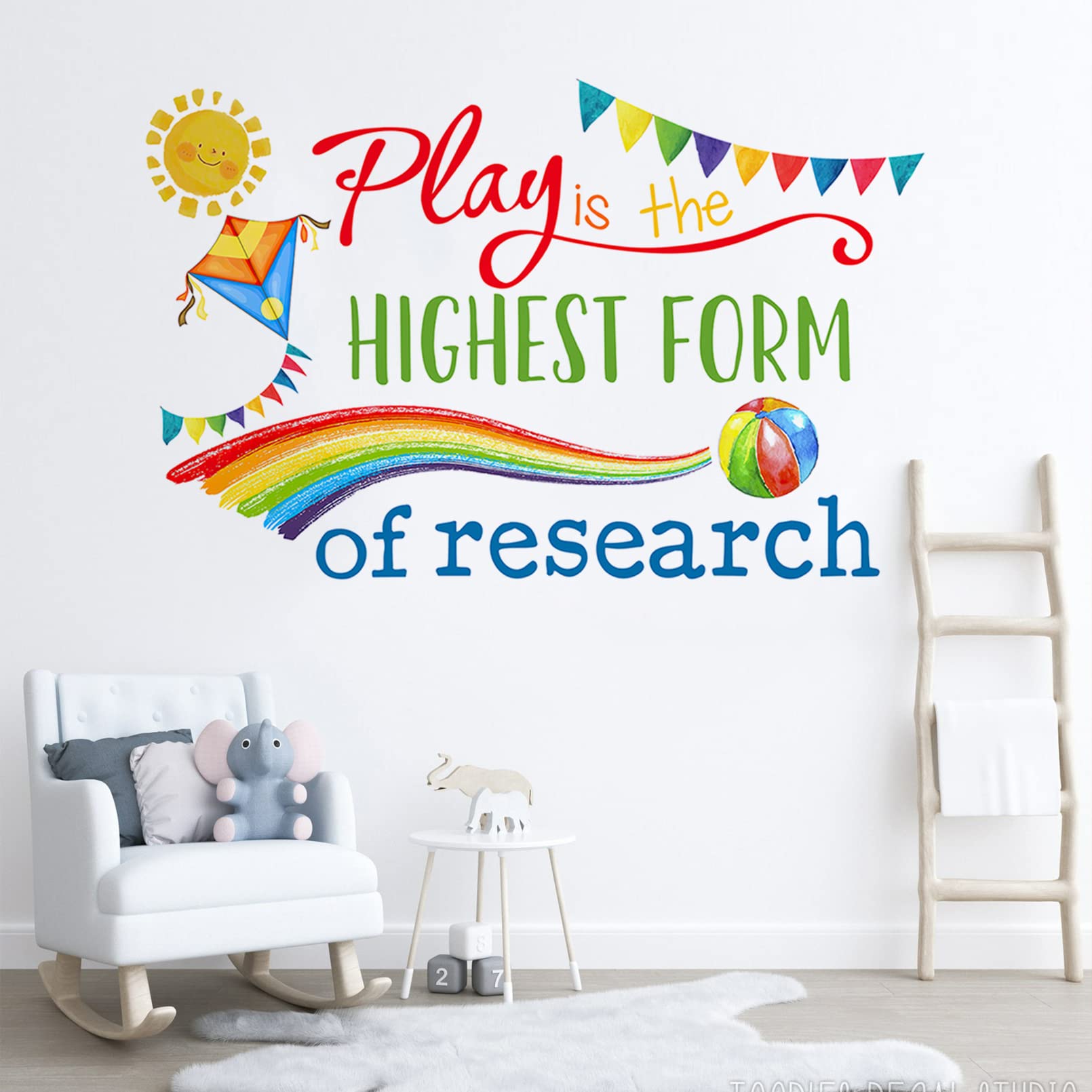 Yovkky Play wall decal quote rainbow sun brightens a playroom wall