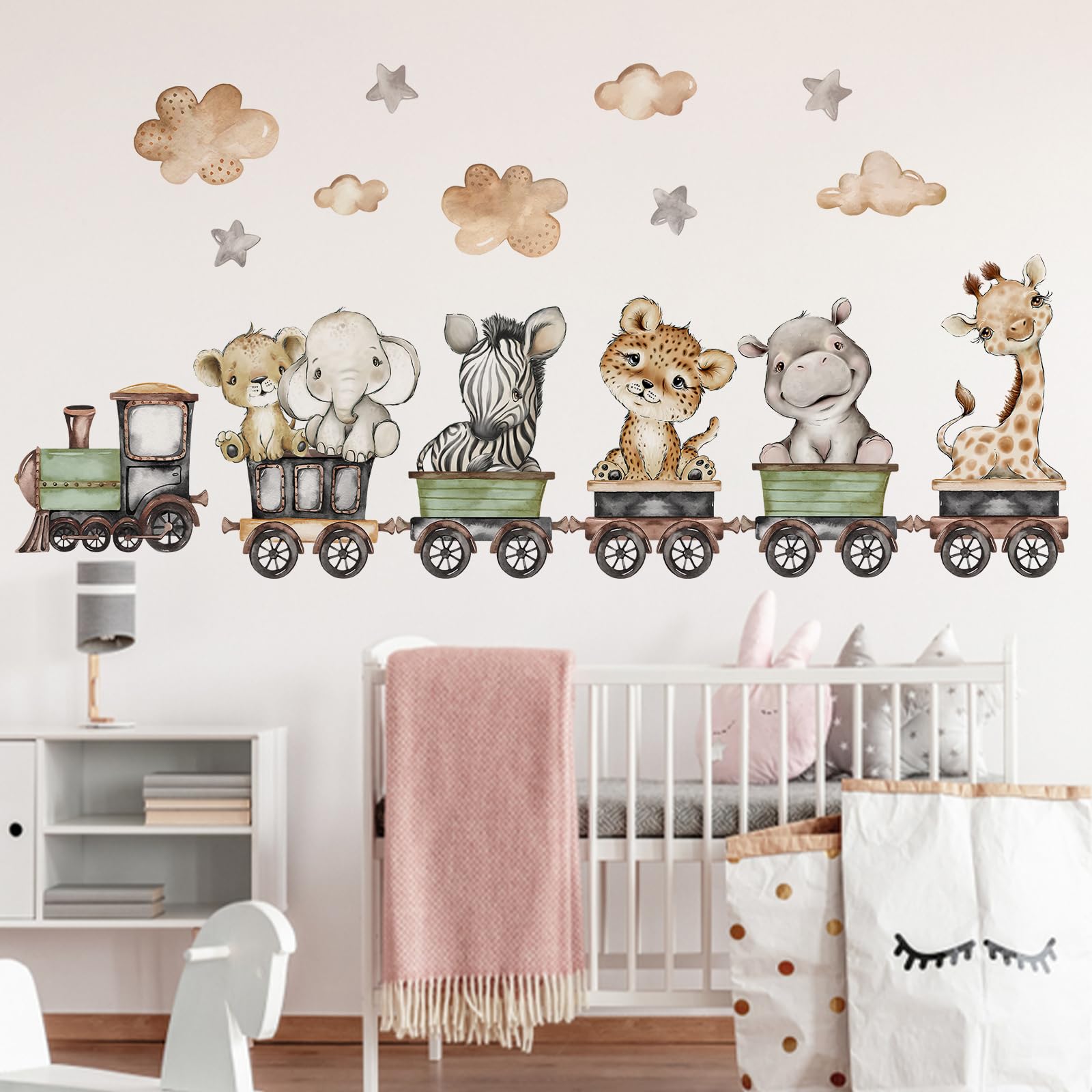 Yovkky safari train decal giraffe on train for colorful room charm.