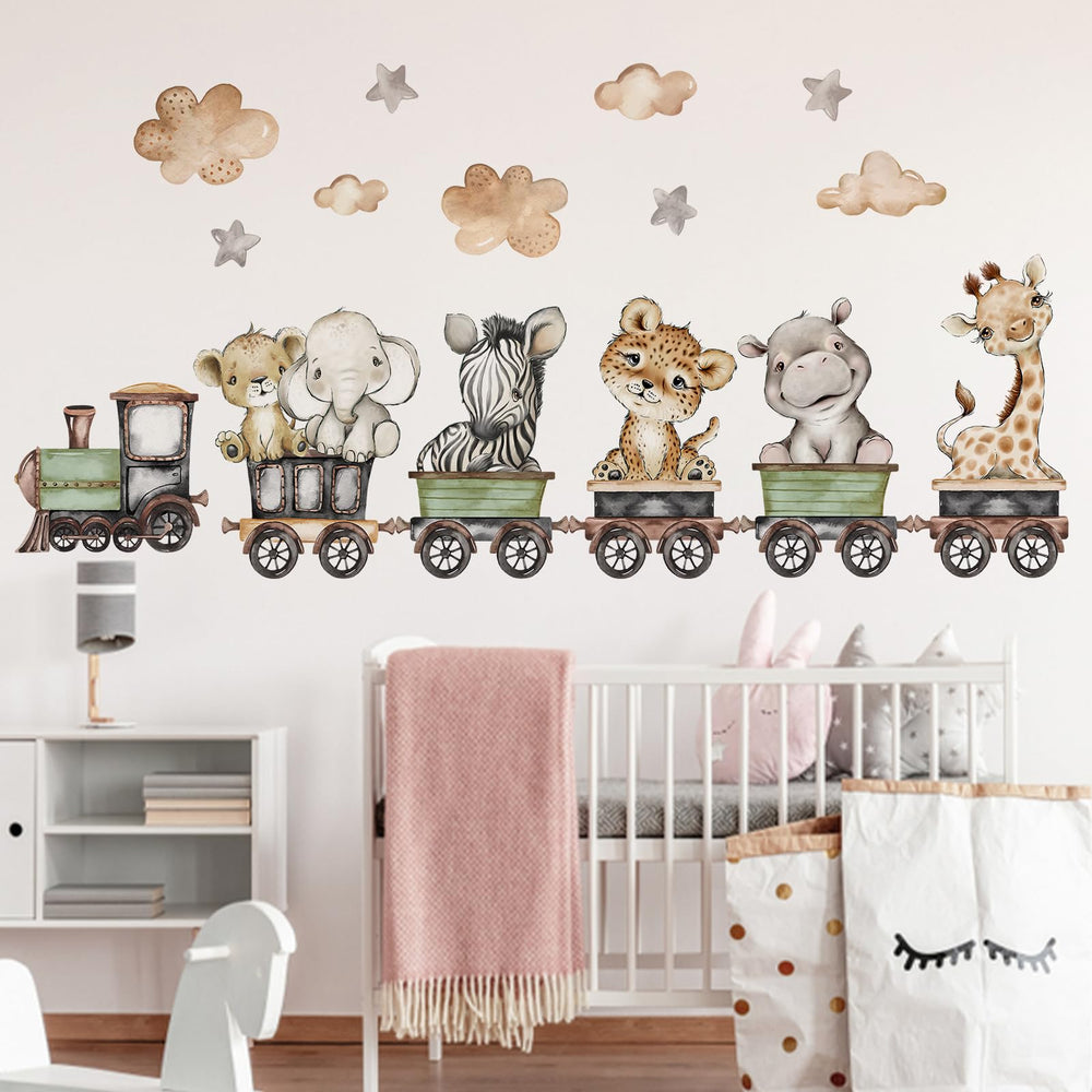 Yovkky safari train decal giraffe on train for colorful room charm.