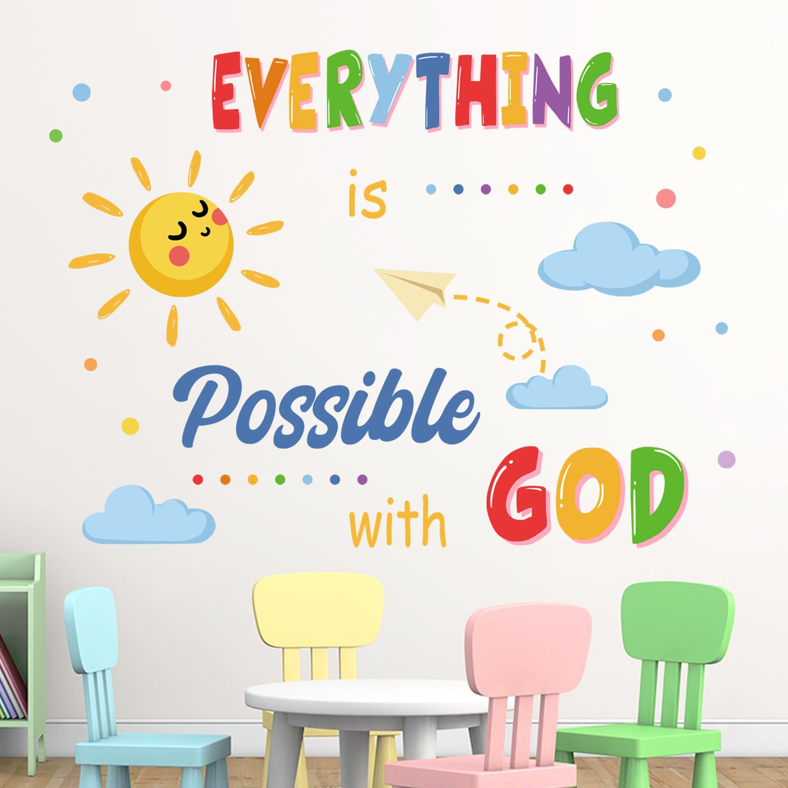 Yovkky sun-cloud decal brightens nursery with cheerful imagination.