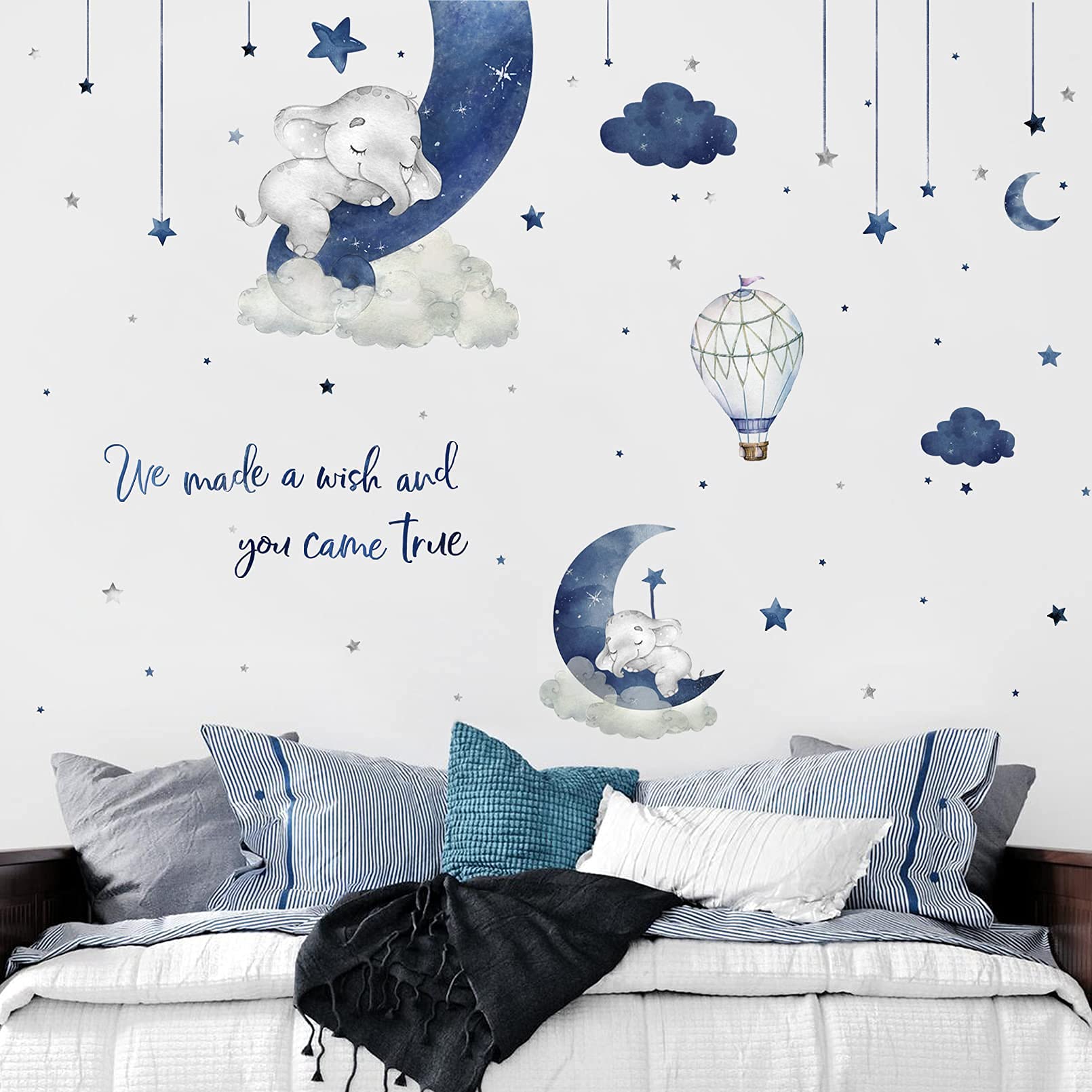 Yovkky watercolor blue grey sleeping elephant wall decal for calming bedroom decor