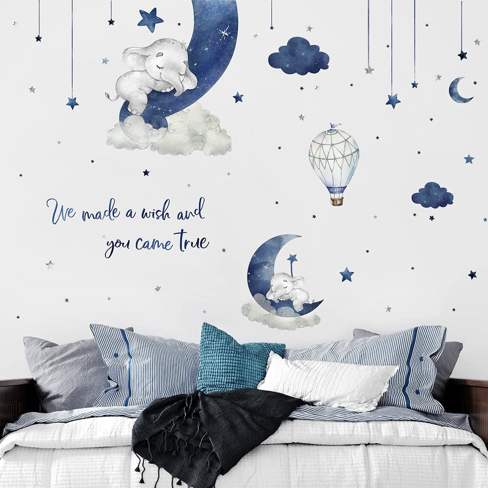 Yovkky watercolor blue grey sleeping elephant wall decal for calming bedroom decor