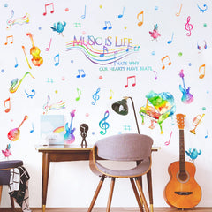 Yovkky Watercolor Music wall decal applied to wall with bright musical notes for a playful room.