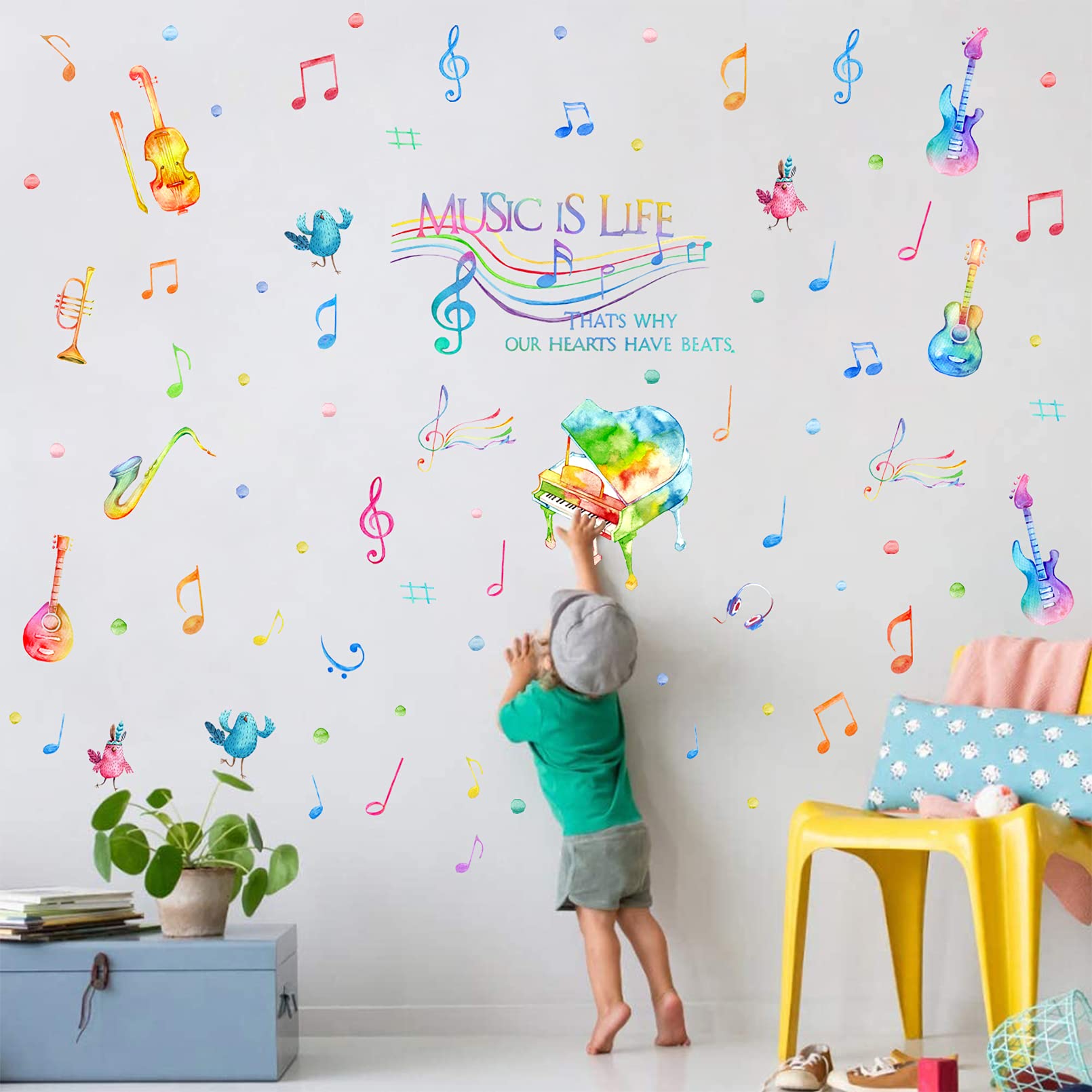 Yovkky Watercolor Music piano violin motif image demonstrates decorative appeal.