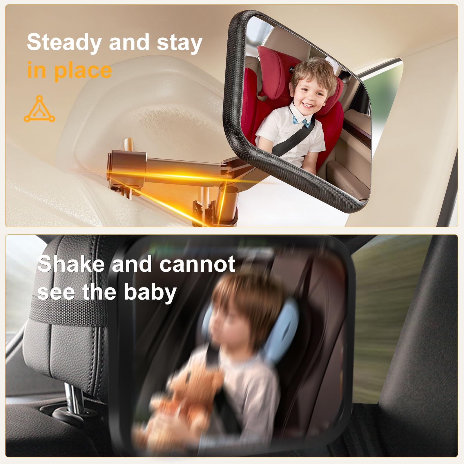 YOVKOK wide-angle mirror provides expansive rear view for quick baby checks.