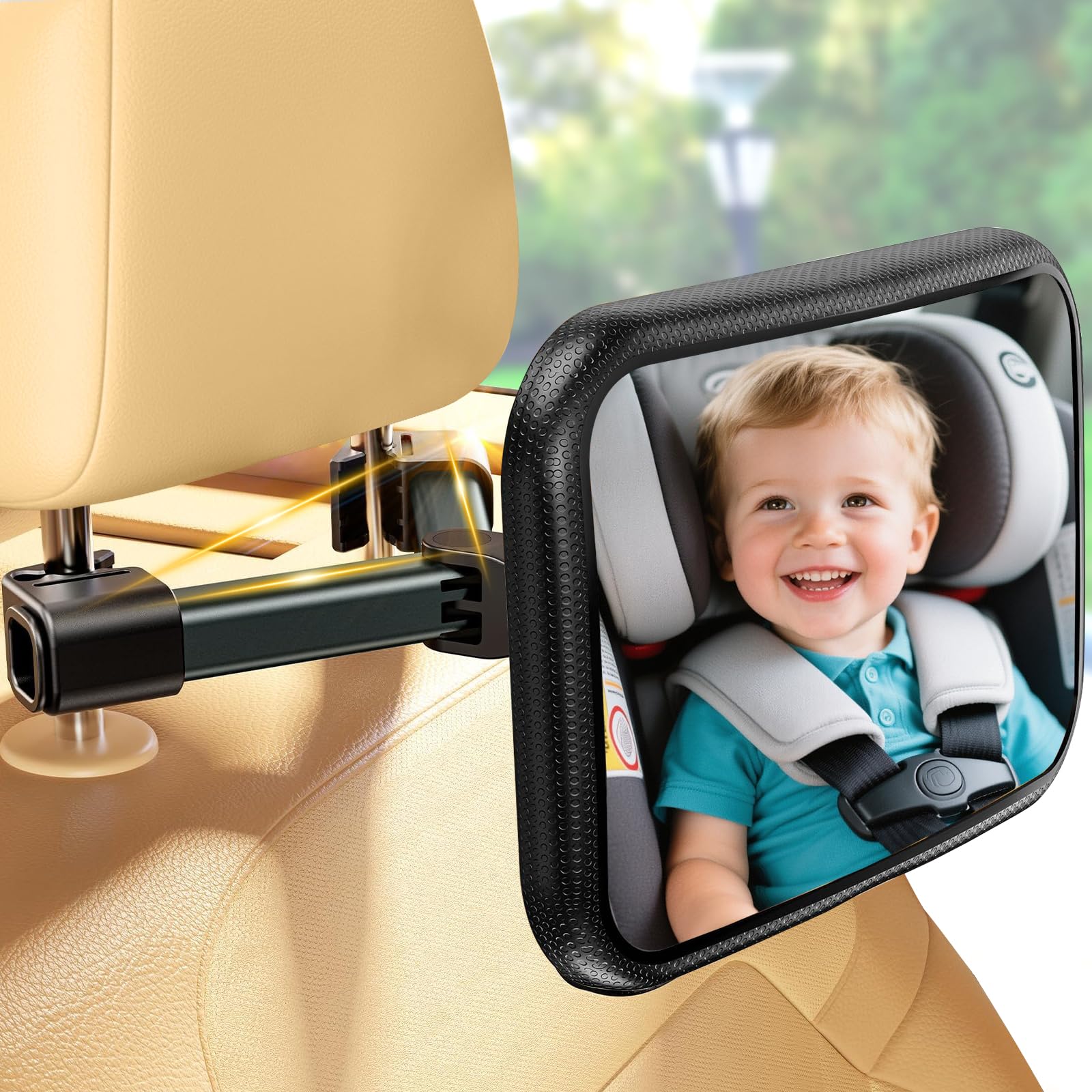 YOVKOK car baby mirror offers crystal wide-angle view for safer rear-seat monitoring.