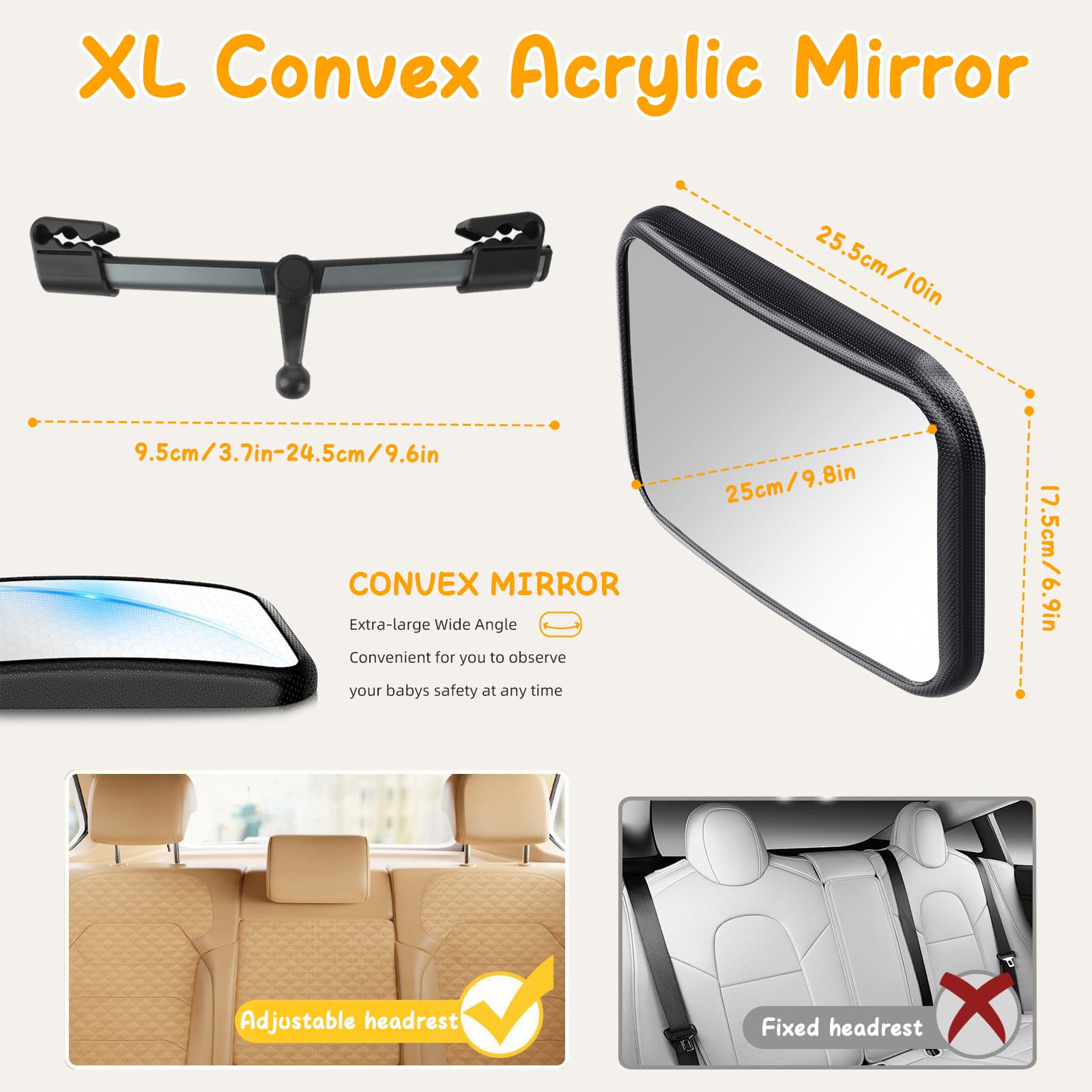 YOVKOK car baby mirror's triangular hook clip keeps the mirror secure on bumpy drives.