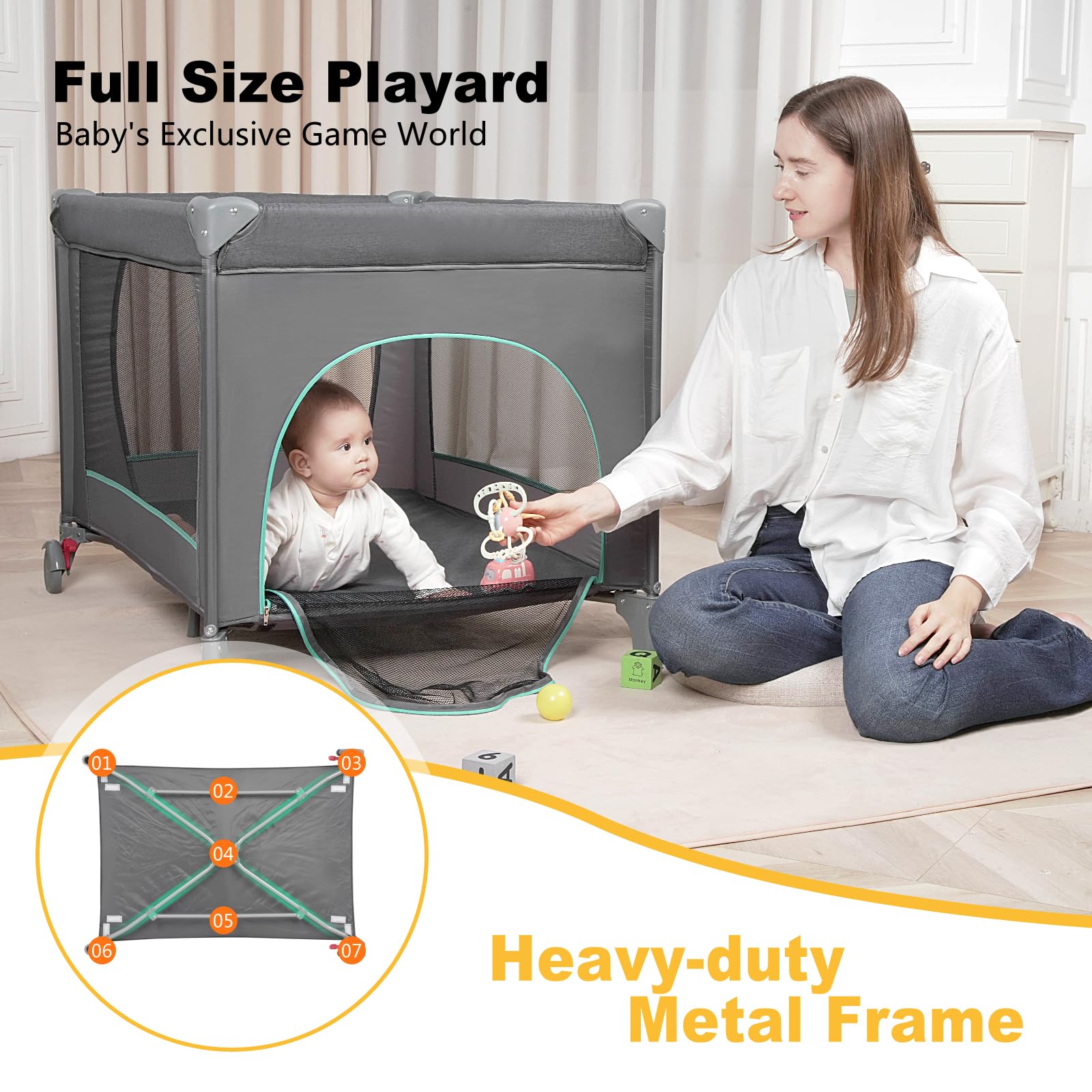 YoYiCuna Pack and Play carry bag with wheels for easy transport between rooms.