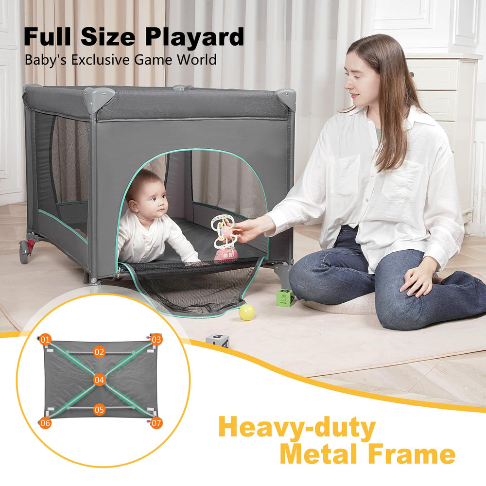YoYiCuna Pack and Play carry bag with wheels for easy transport between rooms.