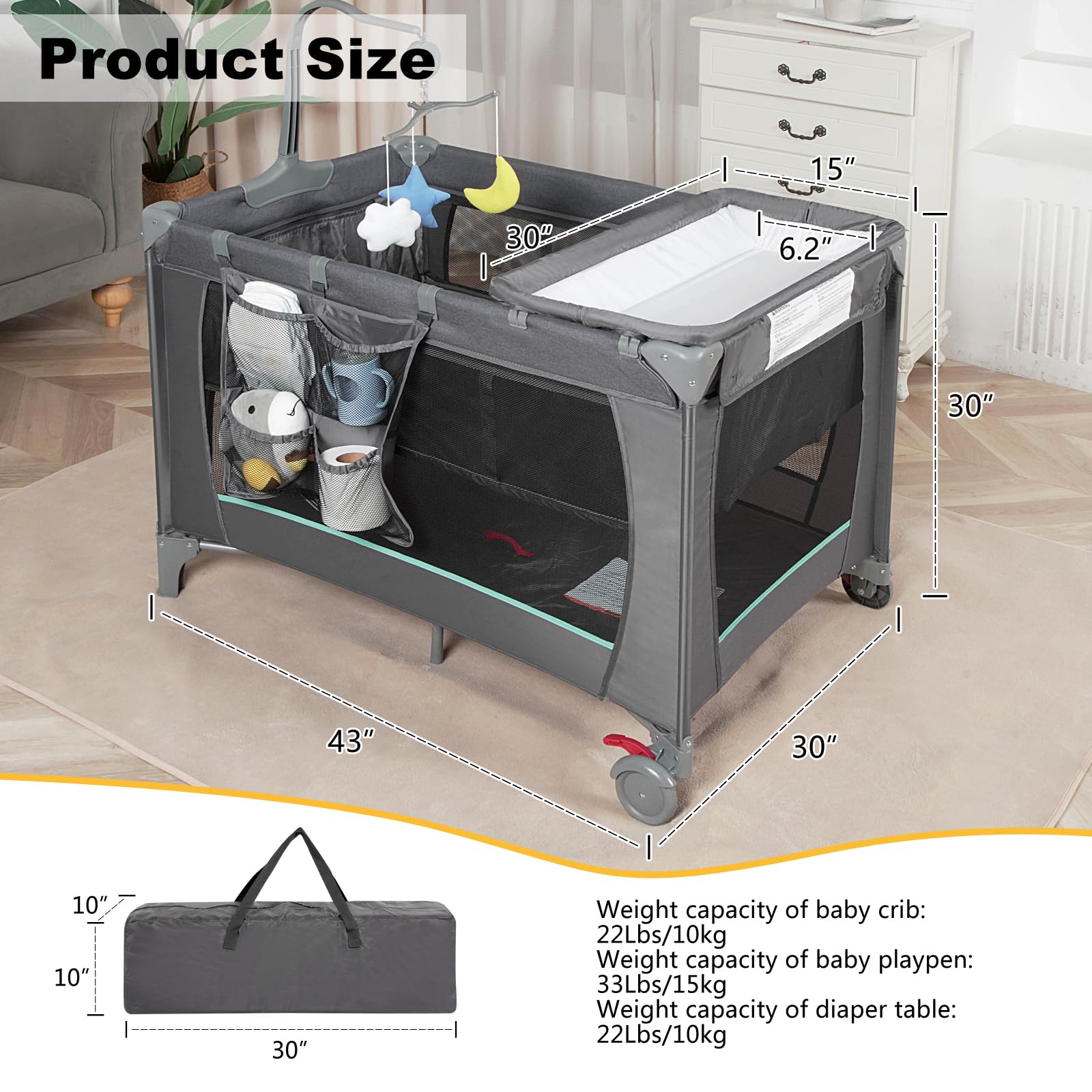 YoYiCuna Pack and Play changing station shown for on-the-go diapering.