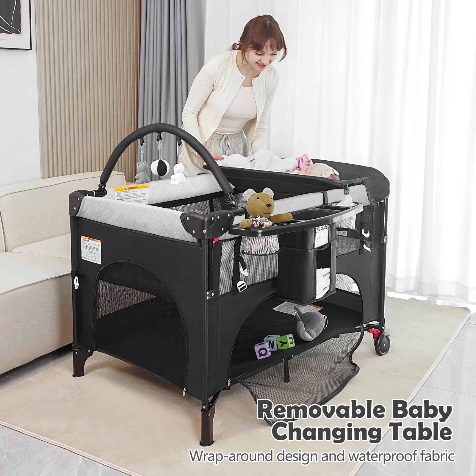 YoYiCuna pack-and-play folded in travel bag for easy trips.