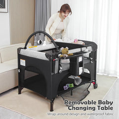 YoYiCuna pack-and-play folded in travel bag for easy trips.