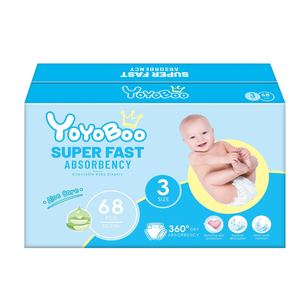 YOYOBOO disposable baby diapers 68-count box front view for convenient bulk packing
