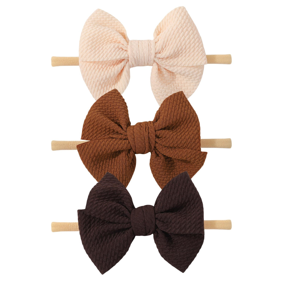 yoyokid beige bow headband with soft nylon fabric, gentle for newborns