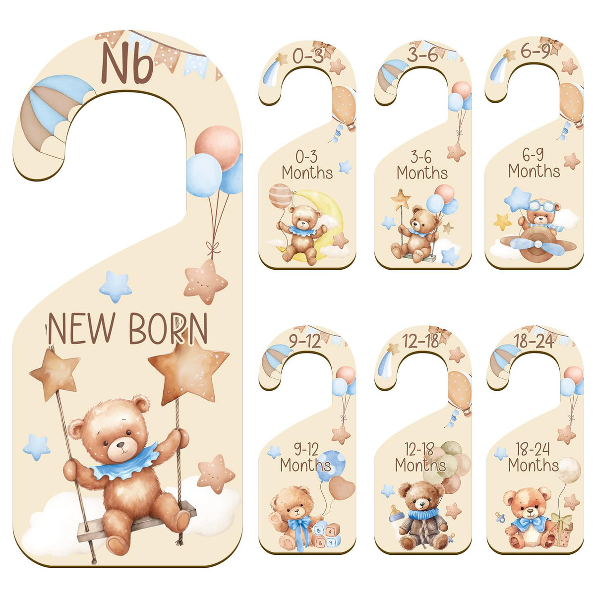 Yoyuspy bear-pattern dividers organize baby outfits by age with playful charm.