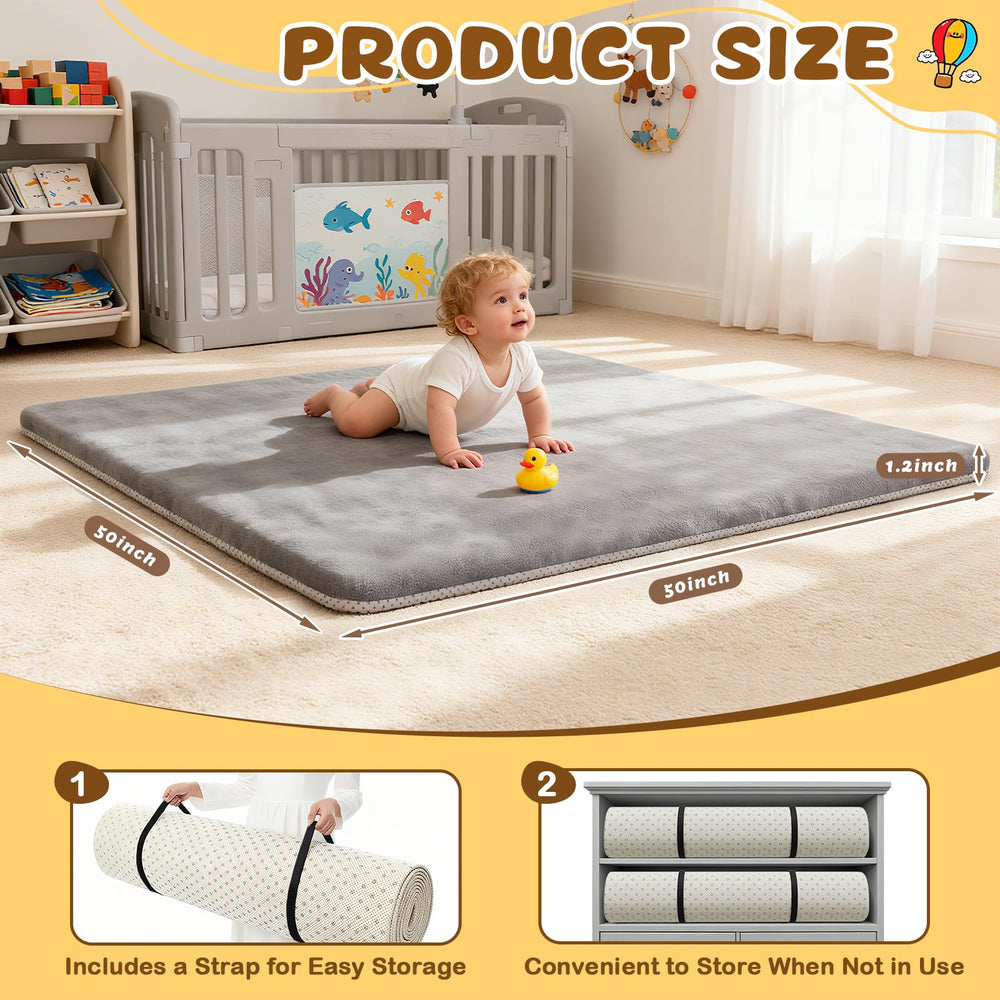 Yozoia play mat shows non-slip bottom for stable play on hard floors.