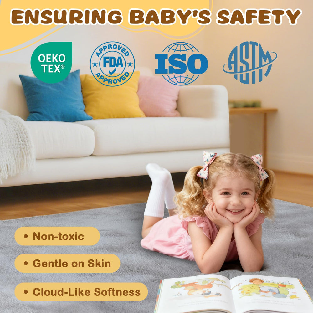 Yozoia play mat easy to wipe and vacuum for mess-free play.