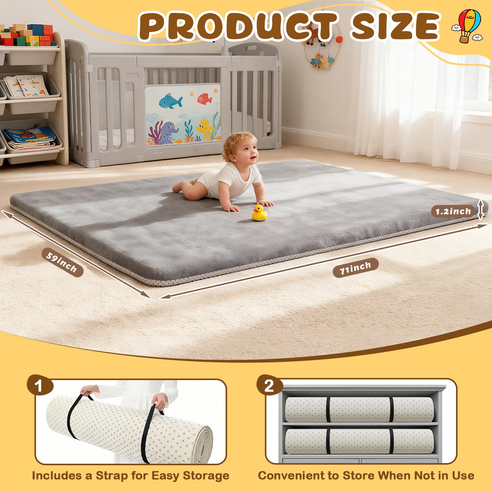 Yozoia Baby Play Mat non-slip bottom helps stay put during playtime