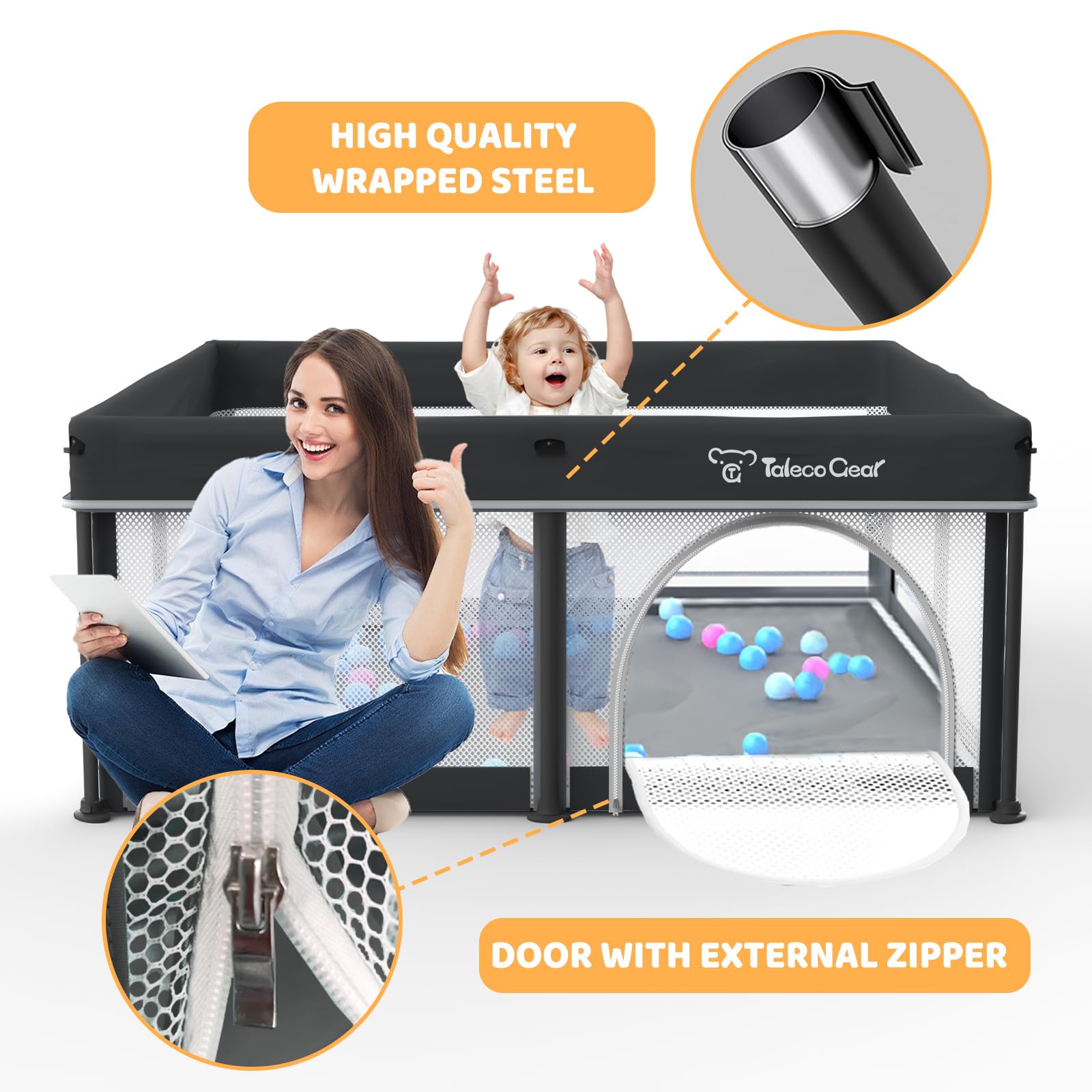 Yozoia Taleco Gear play pen gate with outer zipper