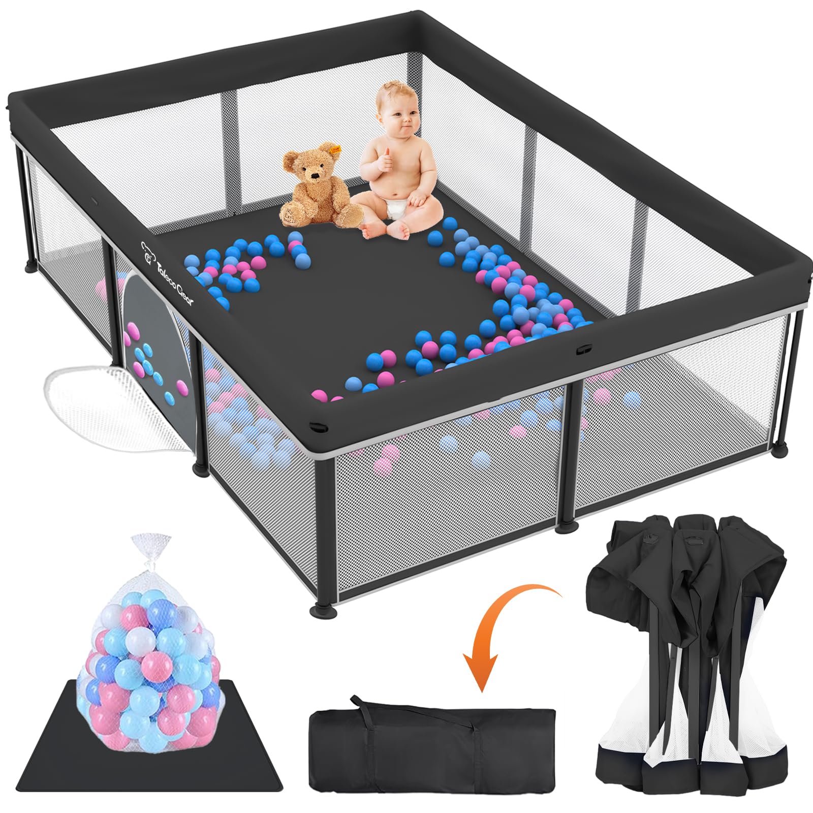 Yozoia Taleco Gear foldable playpen mat offers a soft surface for safe crawling and play.