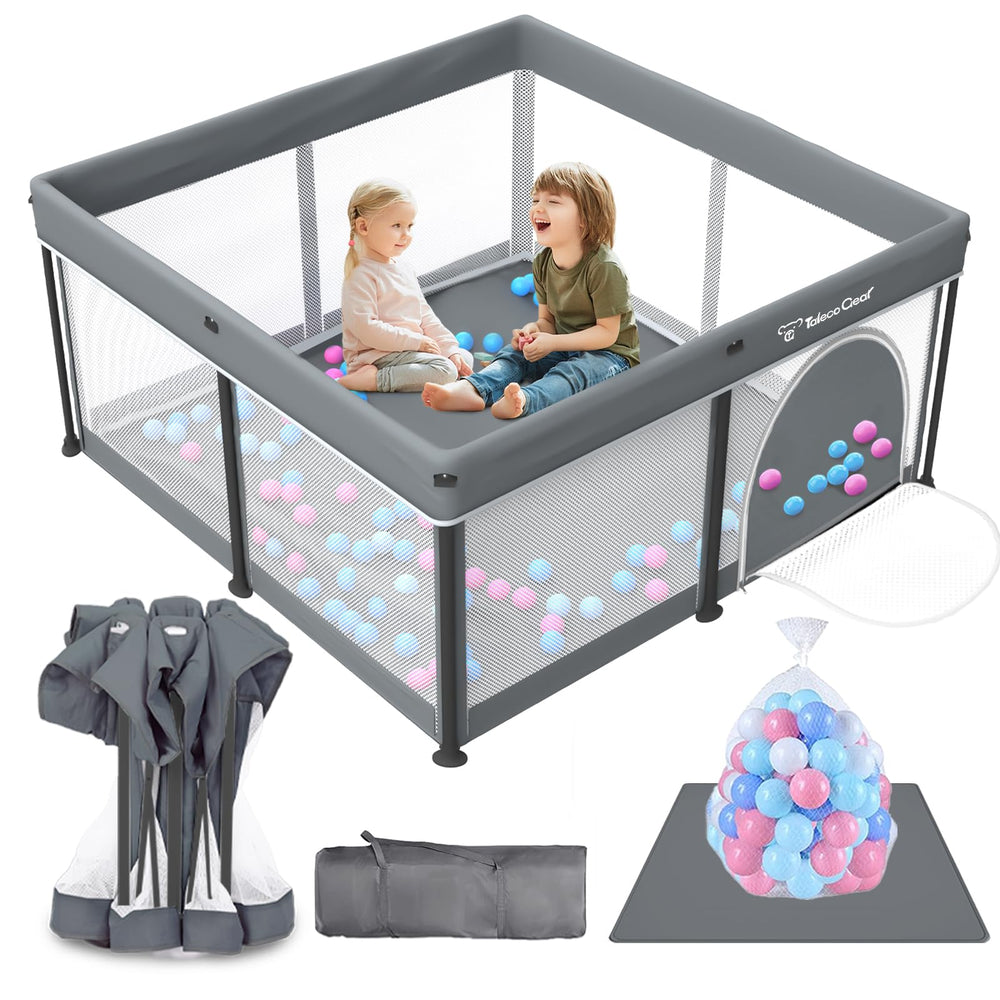 Yozoia Taleco Gear foldable playpen structure for quick setup and roomy play space.