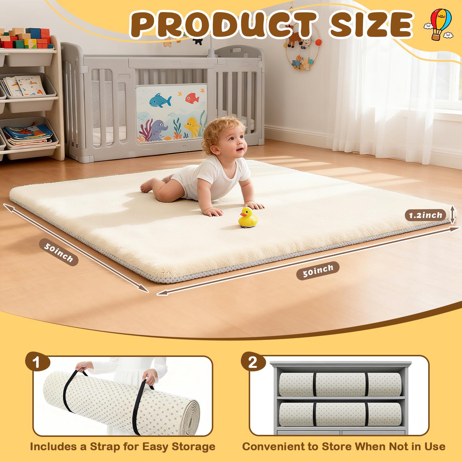 Yozoia thick baby play mat anti-slip bottom keeps it in place