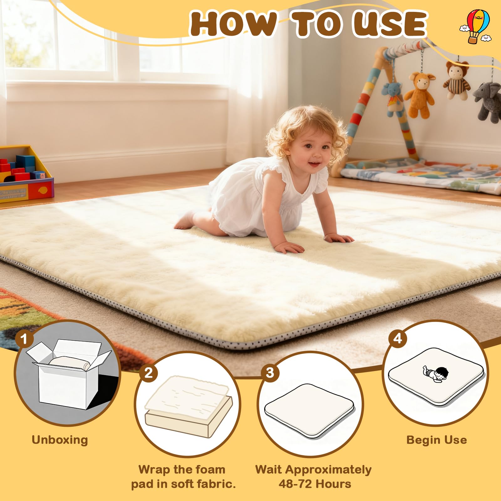 Yozoia thick play mat care with machine washable cover