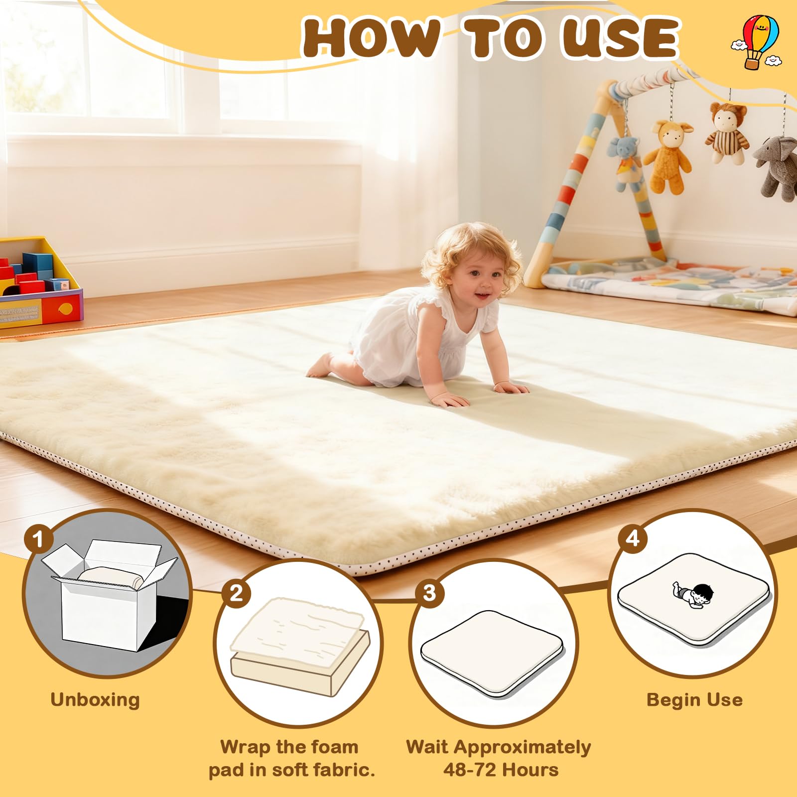 Yozoia Thick Baby Play Mat removable cover cleaning closeup