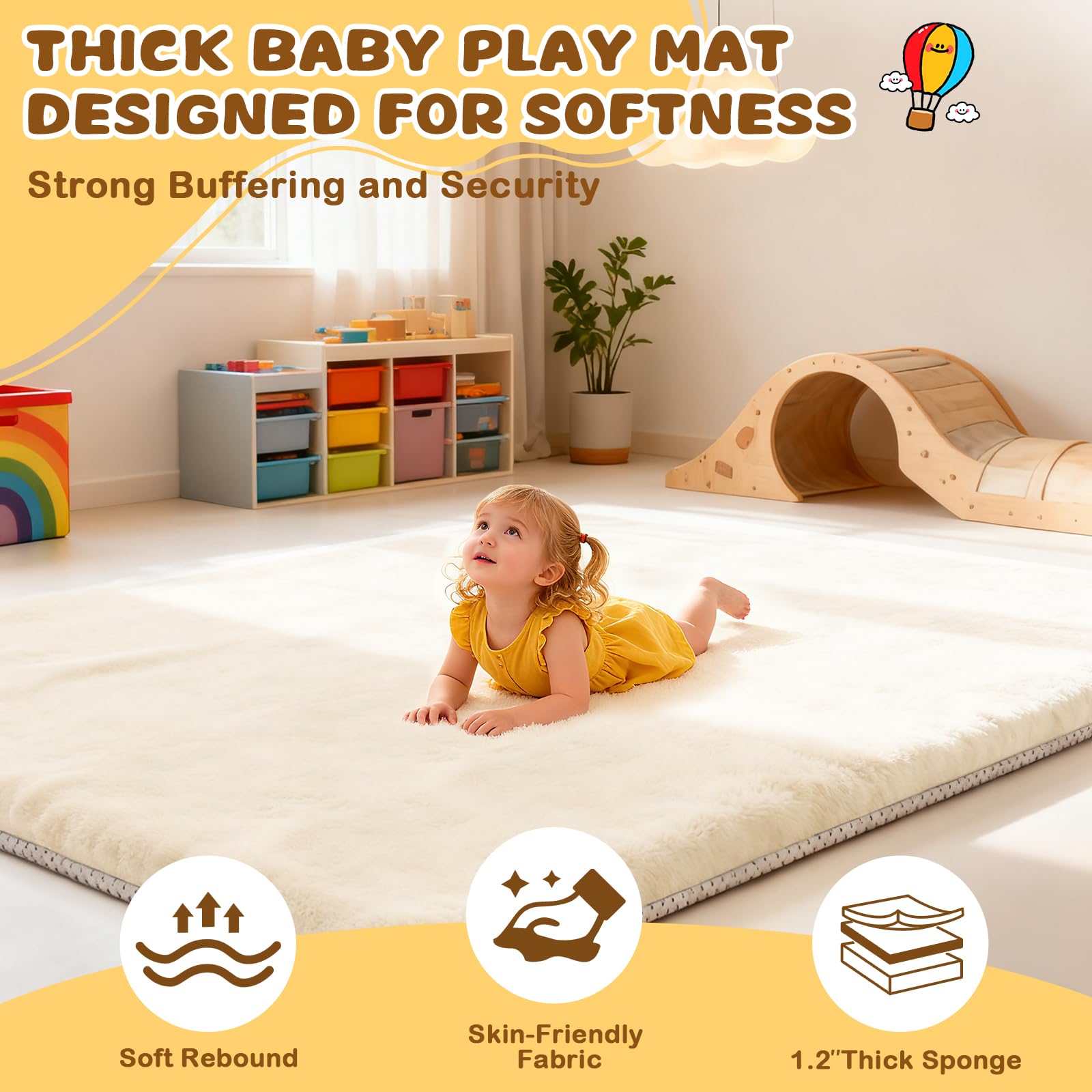 Yozoia Thick Baby Play Mat removable cover highlighted for easy cleaning