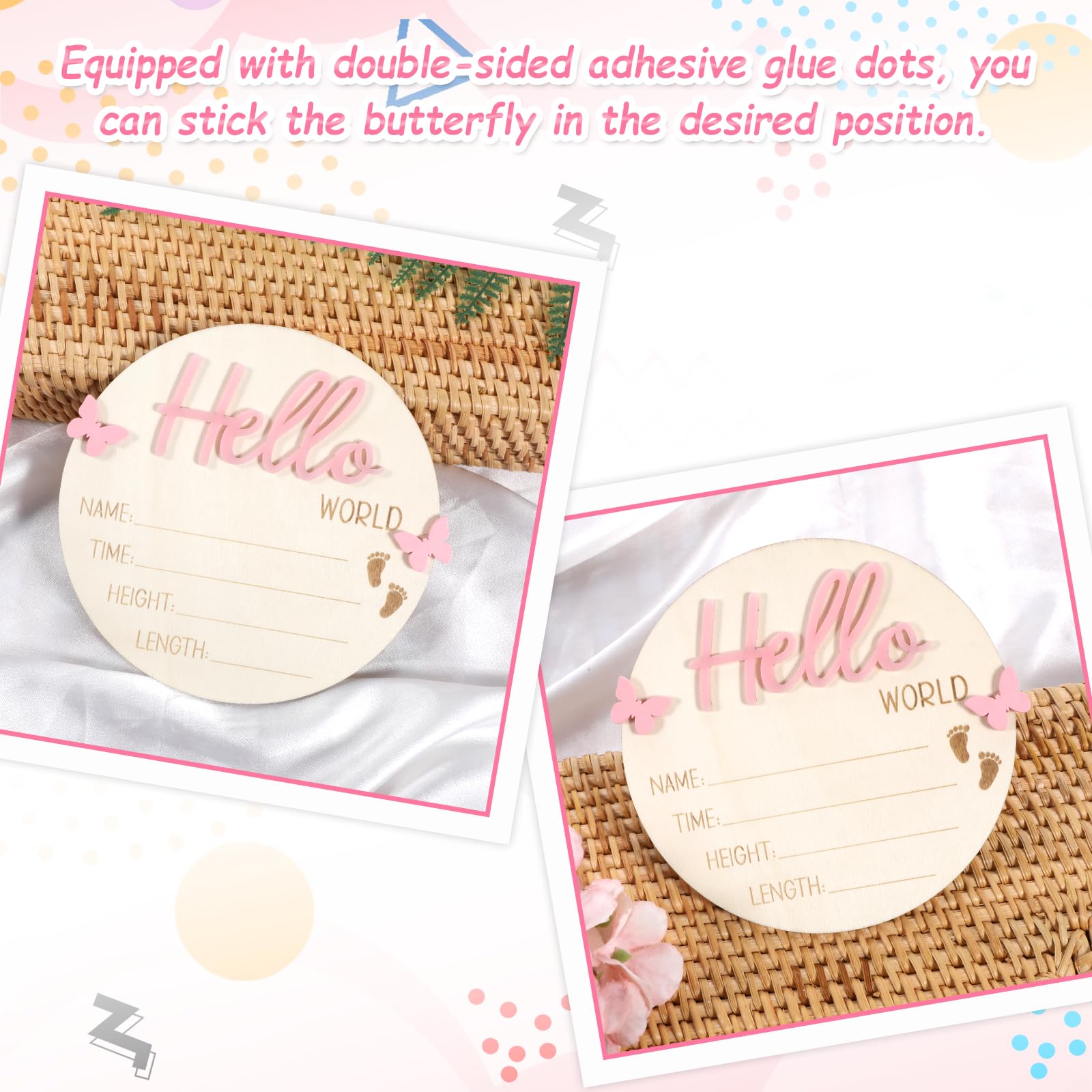 YQQYG pink birth-announcement sign packaging shows a gift-ready presentation.