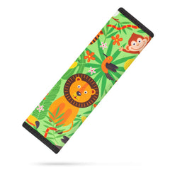 YR seat belt cover jungle pattern close-up shows soft neoprene for comfortable rides