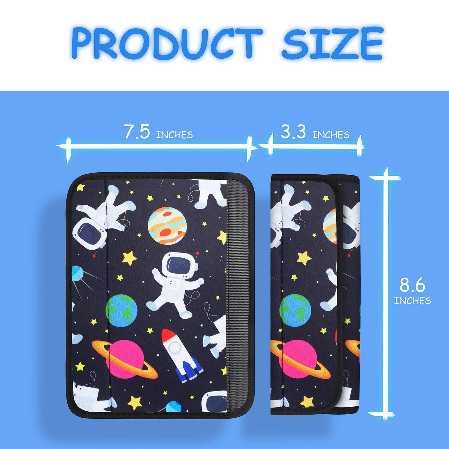 YR spaceman pad highlights adjustable Velcro for a snug car fit.