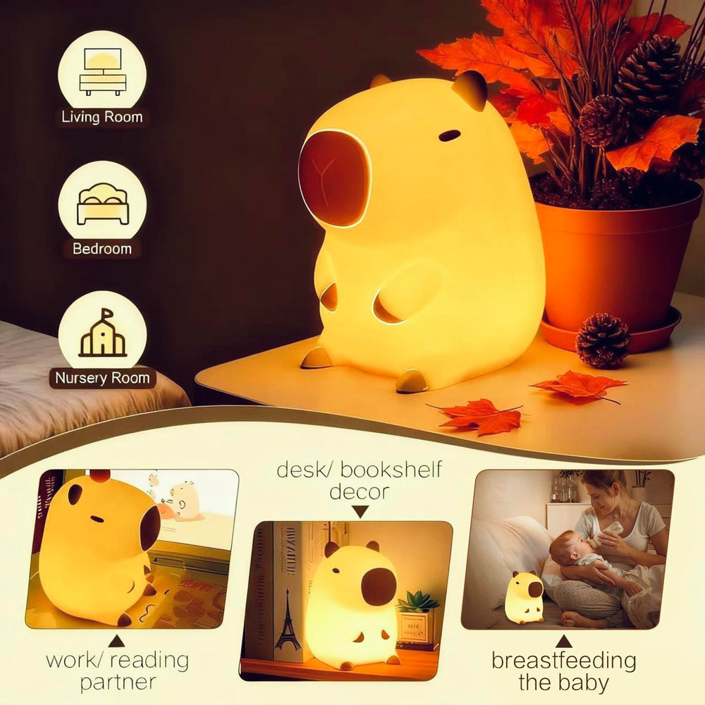 YR YRHH-PET capybara night light showing two brightness levels