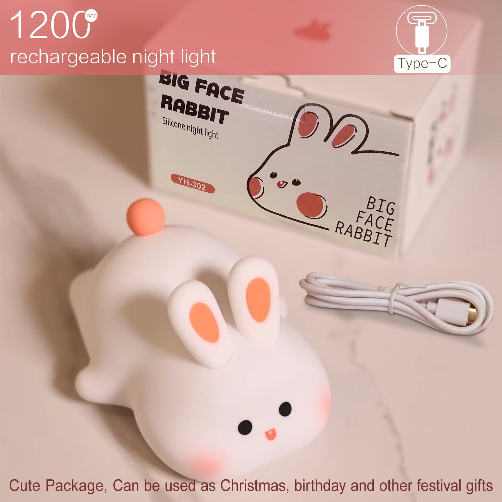 YR YRHH-PET squishy bunny night light supports easy kid-friendly operation
