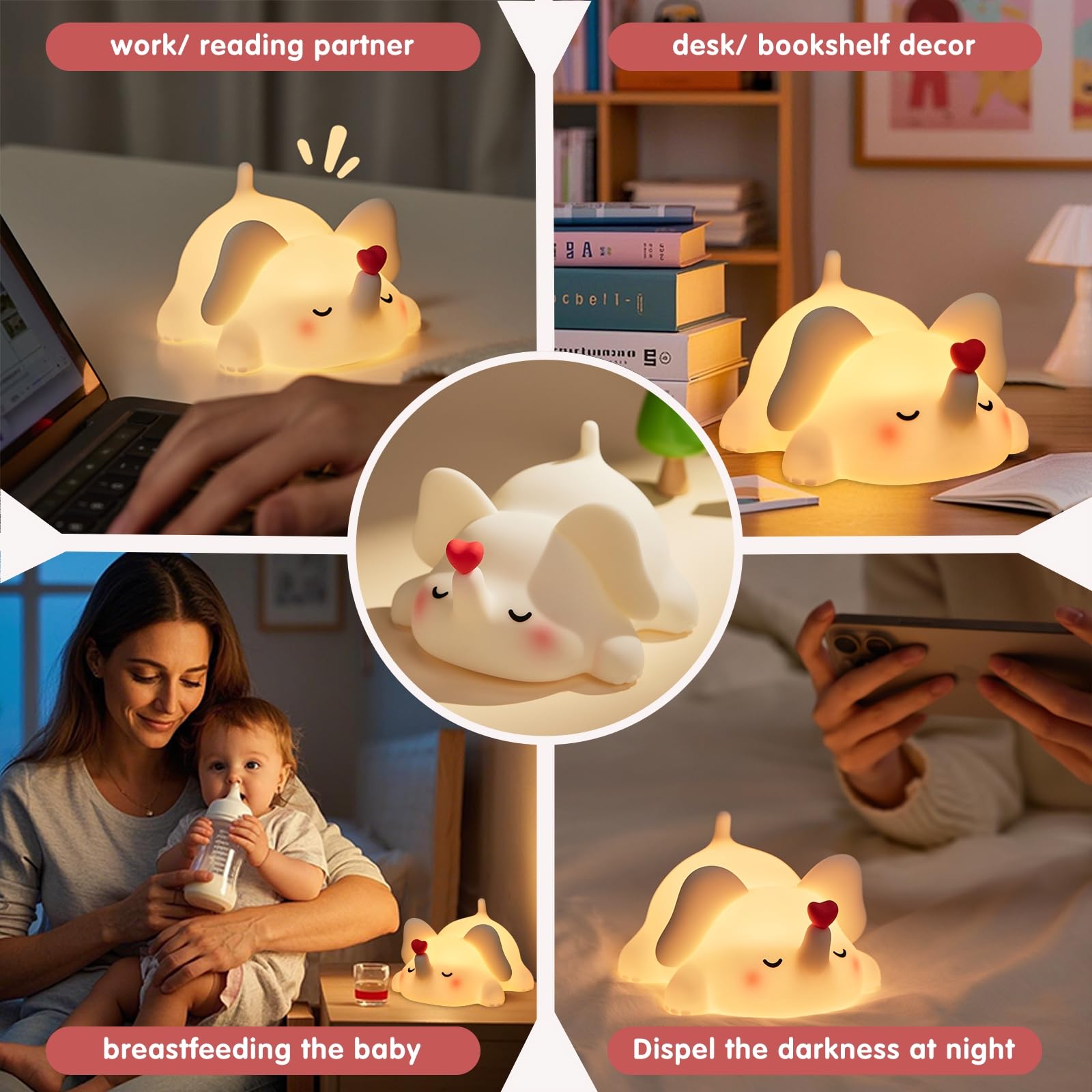 YR YRHH-PET Sweet Heart Elephant Night Light bedroom decor accent with cozy mood lighting