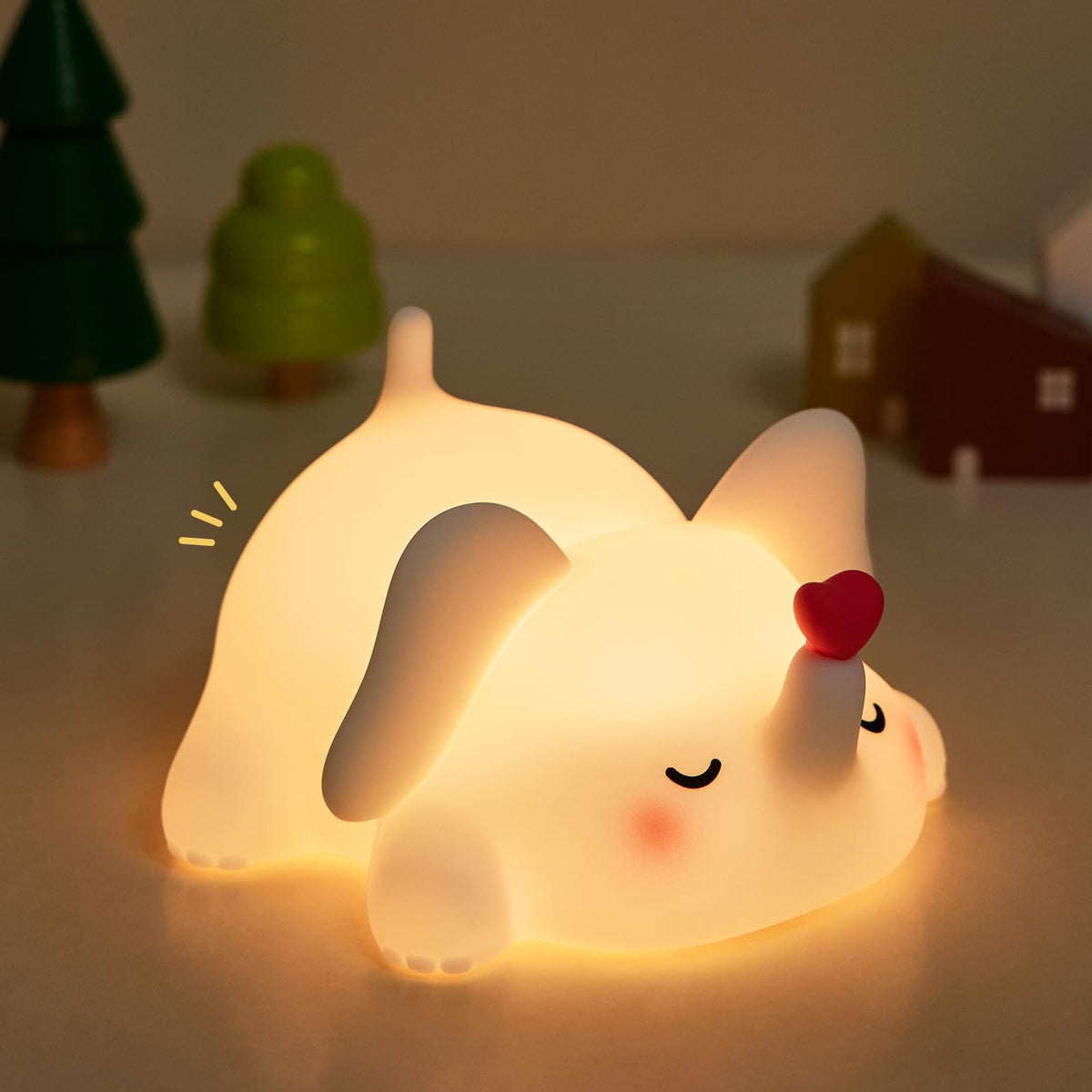 YR YRHH-PET Sweet Heart Elephant Night Light front view with soft bedtime glow